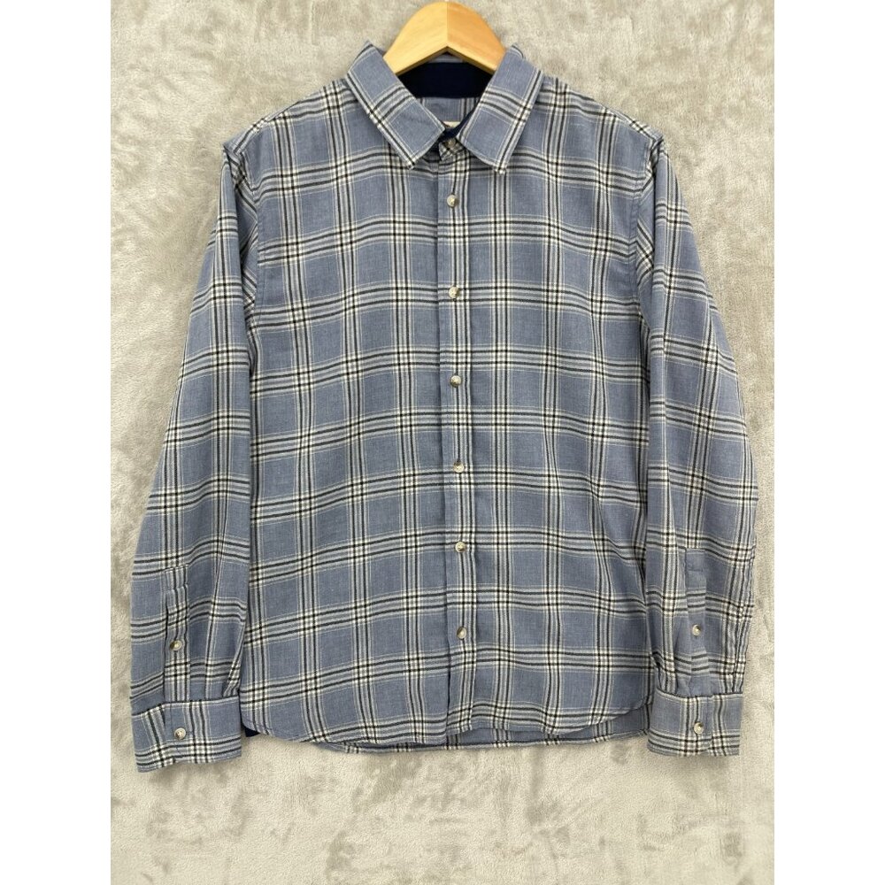 Marine Layer Long Sleeve Blue White Black Plaid Casual Button Front Shirt